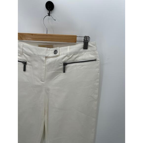 Michael Kors White Slim Fit Pants Cotton Blend Stretch Zipper Pockets Size 6 NWT - Picture 4 of 9